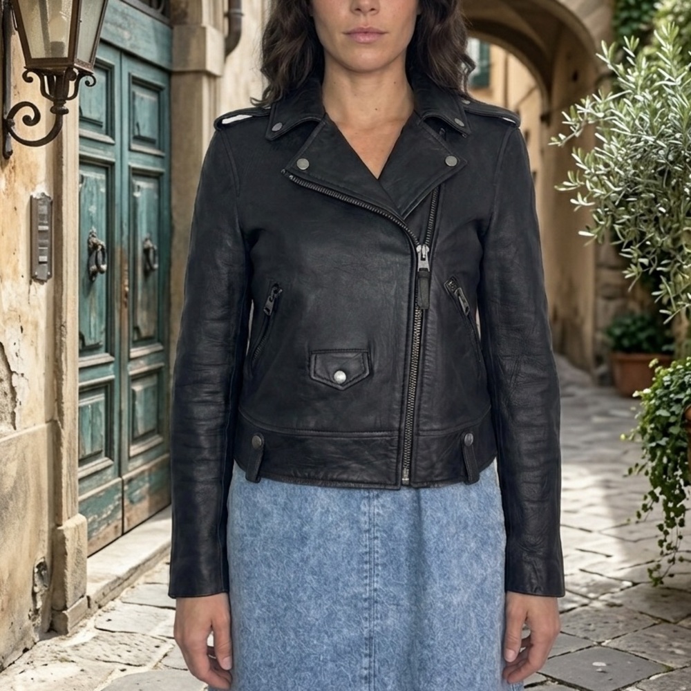 MACKAGE Genuine Lambskin Black Leather Moto Jacket Size Medium